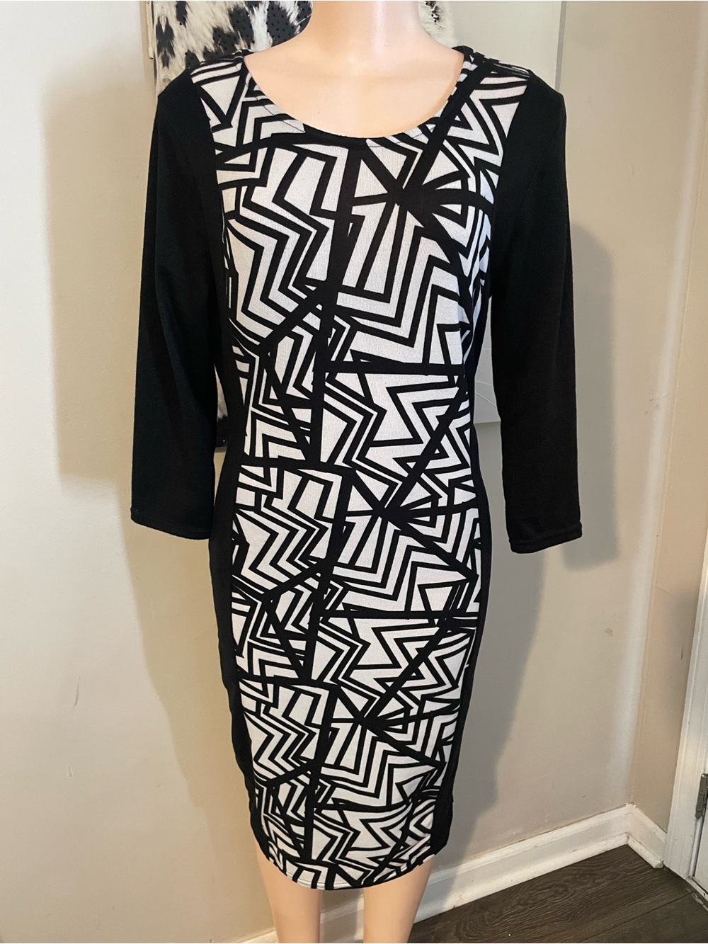 Derek Heart Comfort stretch soft Geometric Sheath Dress slimming Large 90s vibe